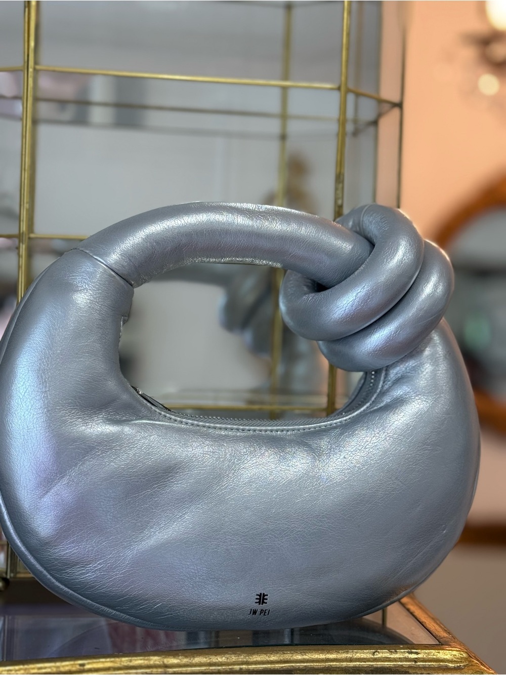 JW PEI Silver Knot Handle Shoulder Bag